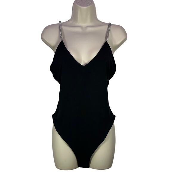Just Polly v neck Large diamond rhinestone bodysuit whimsygoth y2k emo glam - Picture 2 of 7